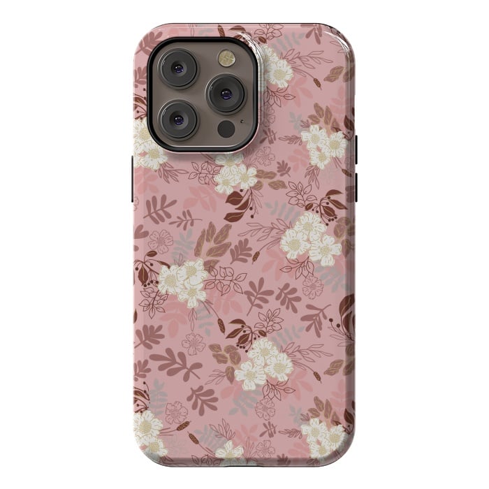 iPhone 14 Pro max StrongFit Autumnal Florals in Pink and White by Paula Ohreen