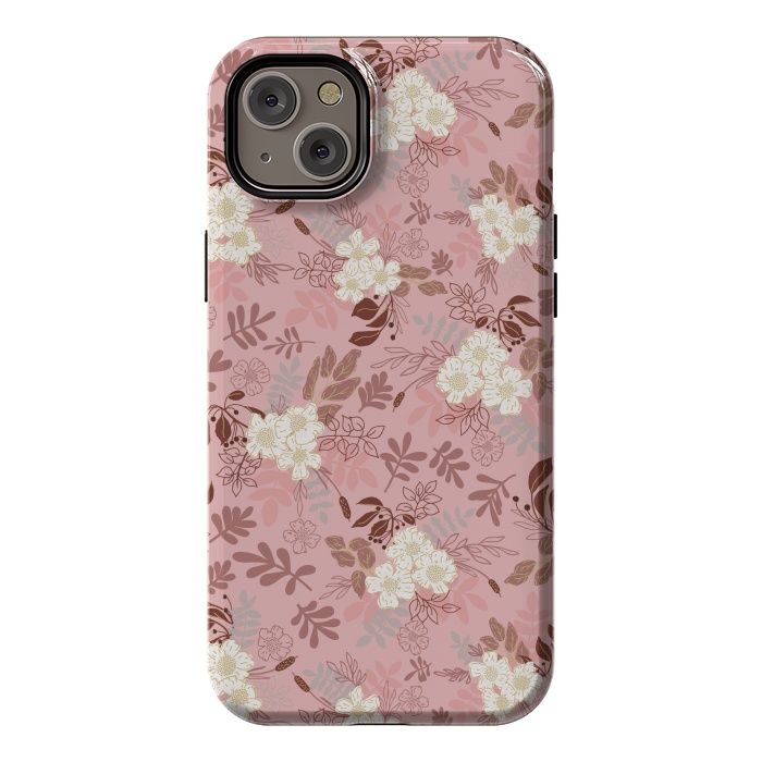iPhone 14 Plus StrongFit Autumnal Florals in Pink and White by Paula Ohreen