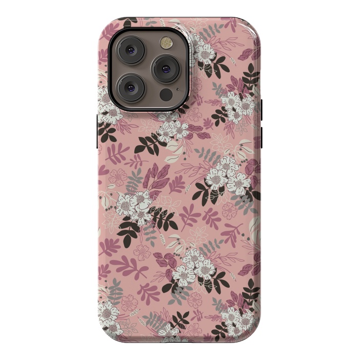 iPhone 14 Pro max StrongFit Autumnal Florals in Pink, Black and White by Paula Ohreen