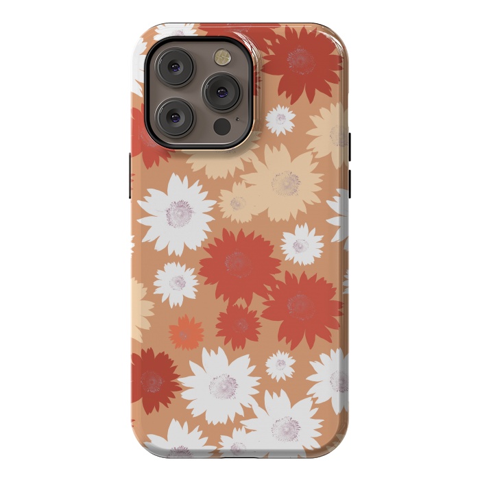iPhone 14 Pro max StrongFit Retro flowers - graphic orange beige petals by Oana 