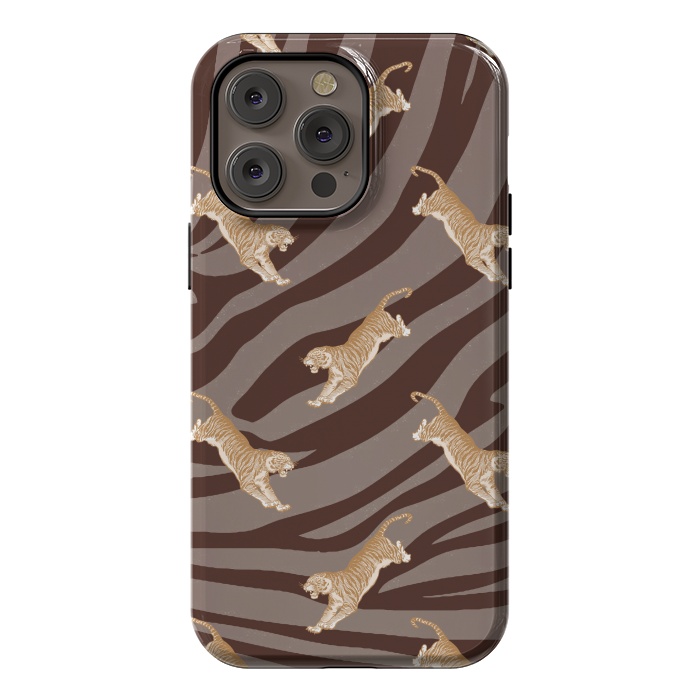 iPhone 14 Pro max StrongFit Tiger pattern on brown stripes - modern animal pattern by Oana 