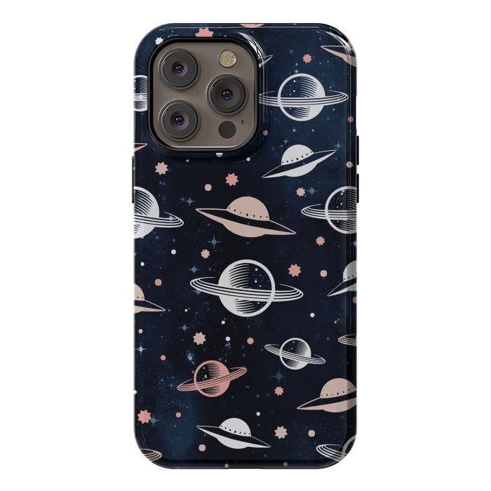 iPhone 14 Pro max StrongFit Planets and stars - space pattern - celestial pattern on navy by Oana 