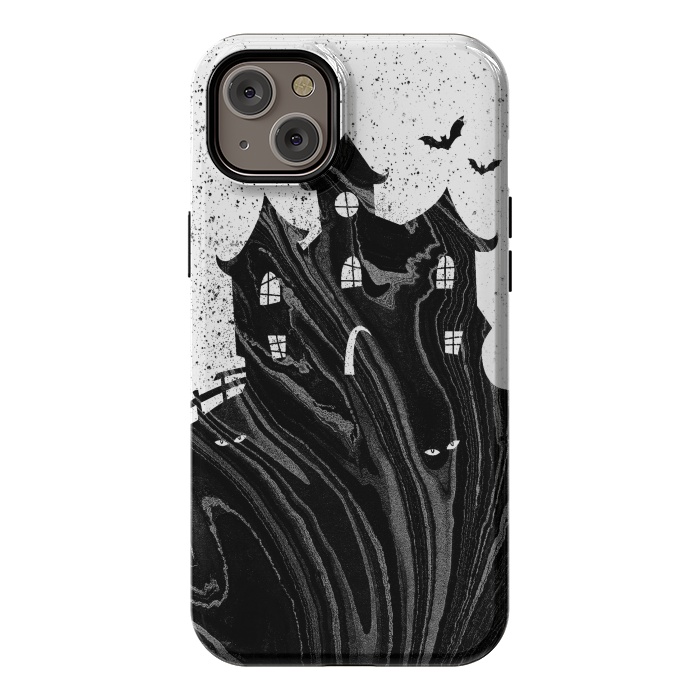 iPhone 14 Plus StrongFit Halloween haunted house - black and white splatter and brushstrokes by Oana 
