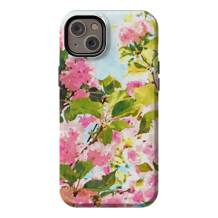 iPhone 14 Plus StrongFit Day dreaming under the blooming Bougainvillea | Summer botanical Floral Vintage Garden Painting by Uma Prabhakar Gokhale