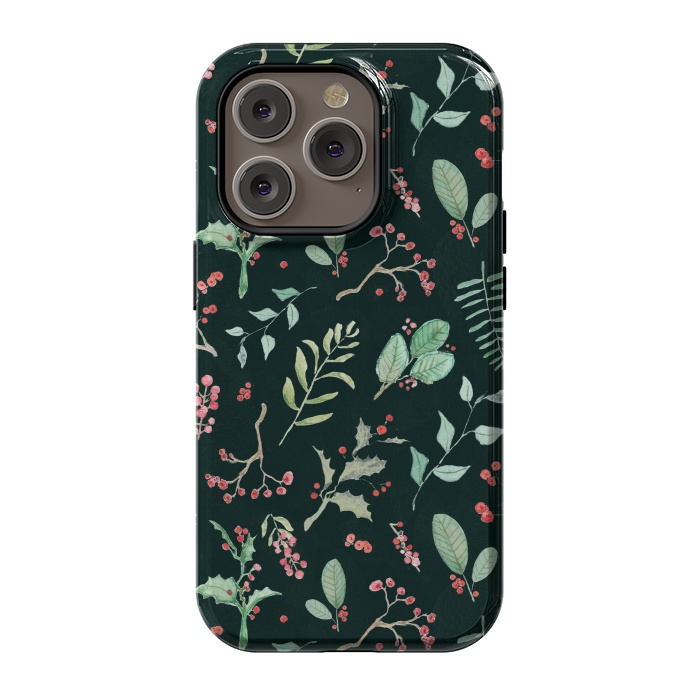 iPhone 14 Pro StrongFit Berries and winter foliage - Christmas pattern by Oana 