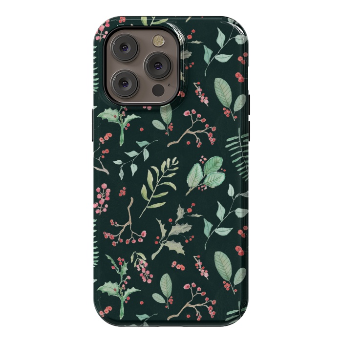 iPhone 14 Pro max StrongFit Berries and winter foliage - Christmas pattern by Oana 