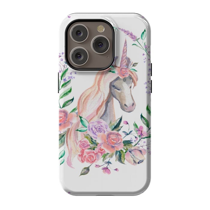 iPhone 14 Pro StrongFit watercolor floral unicorn by haroulita