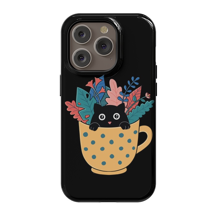 iPhone 14 Pro StrongFit Cat and flowers by Coffee Man