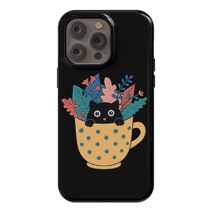 iPhone 14 Pro max StrongFit Cat and flowers by Coffee Man