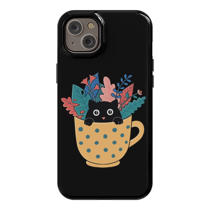 iPhone 14 Plus StrongFit Cat and flowers by Coffee Man