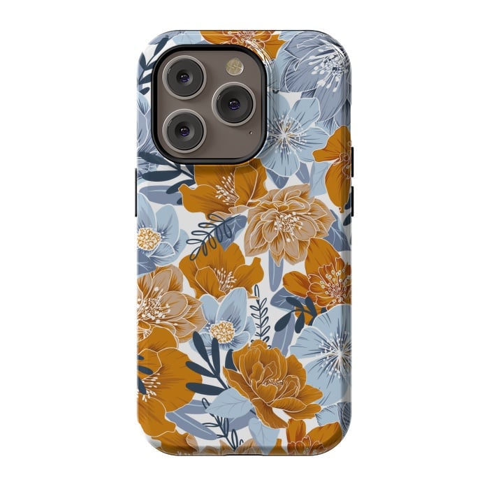 iPhone 14 Pro StrongFit Cozy Florals in Desert Sun, Navy and Fog by gingerlique