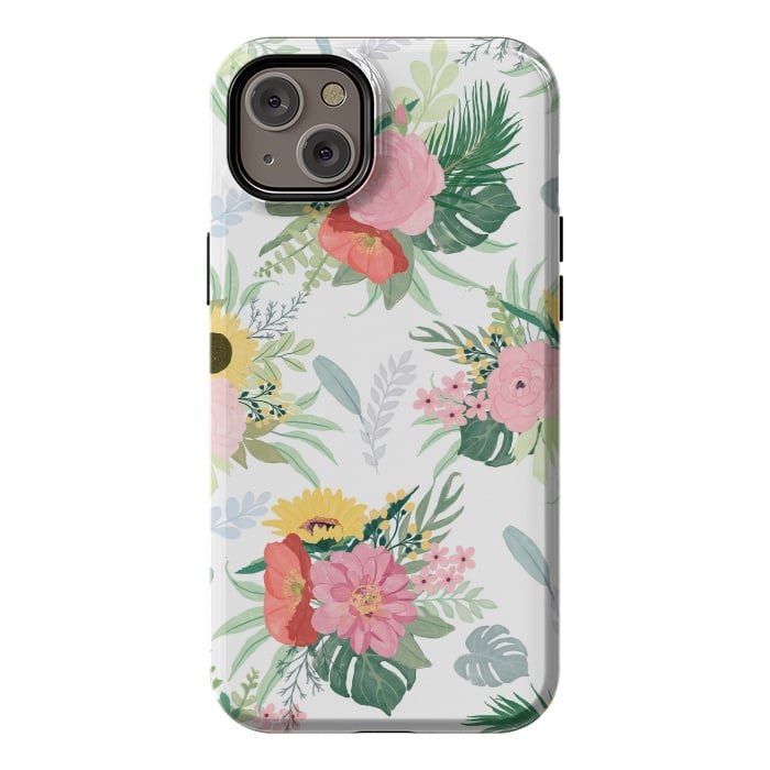 iPhone 14 Plus StrongFit Girly Watercolor Poppy & Sunflowers Floral Design by InovArts
