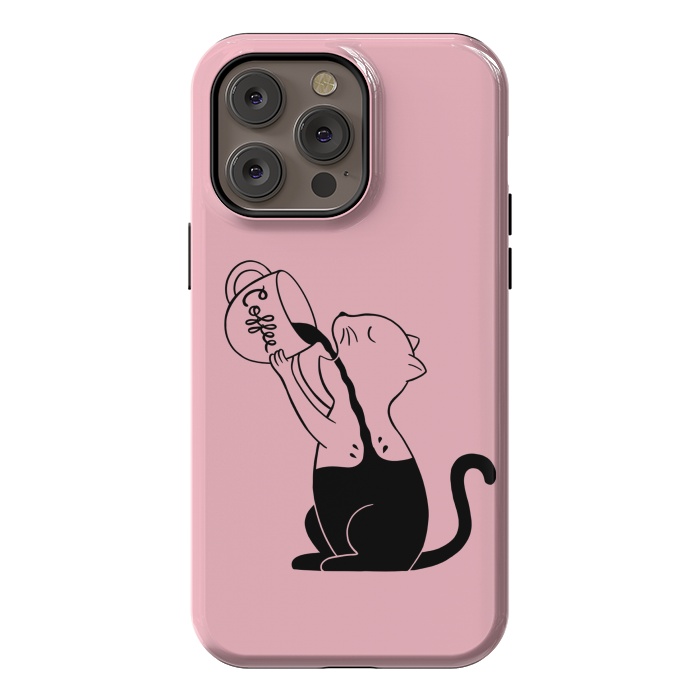 iPhone 14 Pro max StrongFit Cat full coffee Pink by Coffee Man