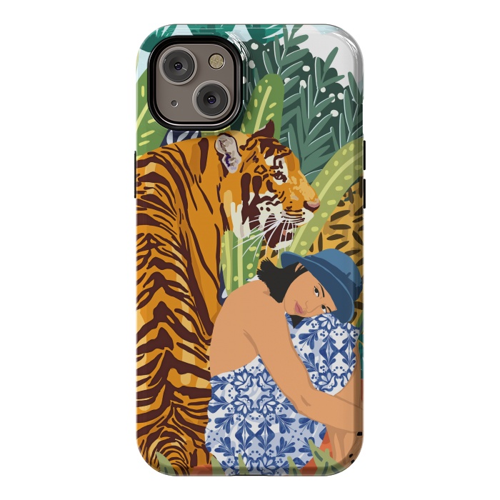 iPhone 14 Plus StrongFit Awaken The Tiger Within Illustration, Wildlife Nature Wall Decor, Jungle Human Nature Connection by Uma Prabhakar Gokhale