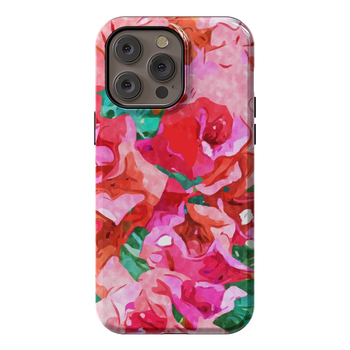 iPhone 14 Pro max StrongFit Wild Bougainvillea, Bloom Summer Floral Bohemian Pop of Color Botanical Jungle Watercolor Painting by Uma Prabhakar Gokhale