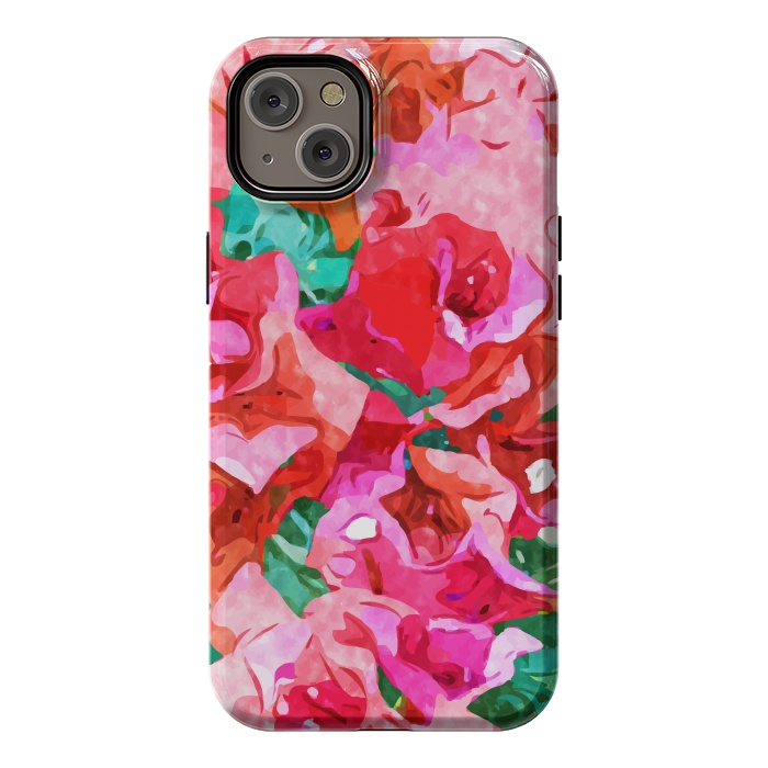 iPhone 14 Plus StrongFit Wild Bougainvillea, Bloom Summer Floral Bohemian Pop of Color Botanical Jungle Watercolor Painting by Uma Prabhakar Gokhale