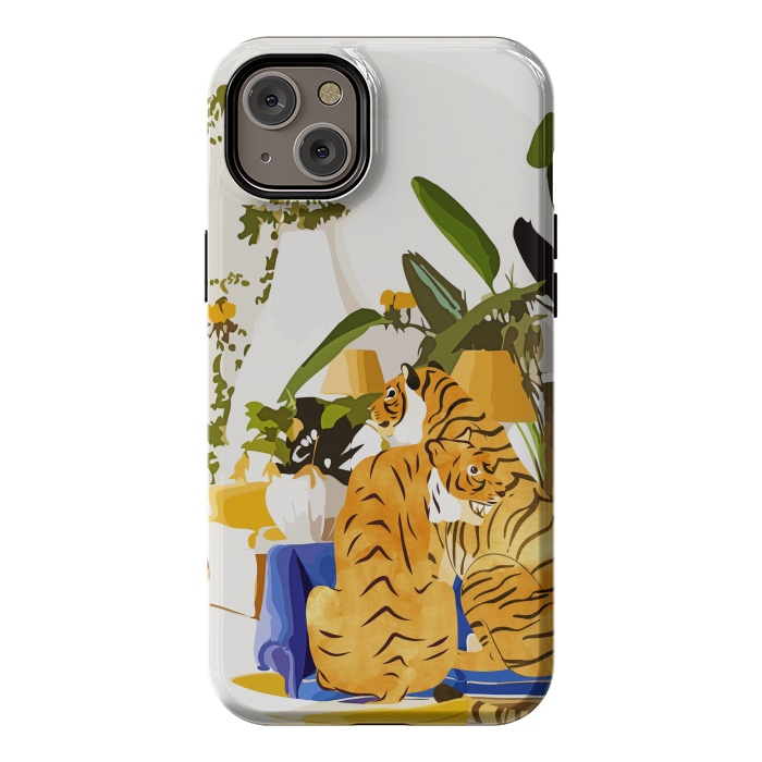 iPhone 14 Plus StrongFit Tiger Reserve Villa | Bohemian Tropical Jungle Décor | Pastel Honeymoon Couple Love Wildlife by Uma Prabhakar Gokhale