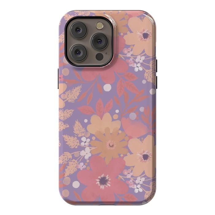 iPhone 14 Pro max StrongFit Watercolor dotted wildflowers - pink purple by Oana 