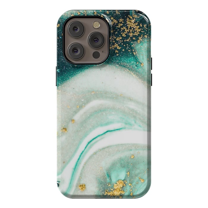iPhone 14 Pro max StrongFit Green Marble Swirls and Agate Ripples by ArtsCase