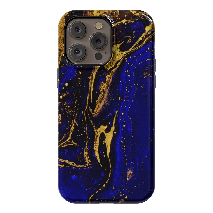iPhone 14 Pro max StrongFit Blue marble and abstract gold background texture with swirls by ArtsCase