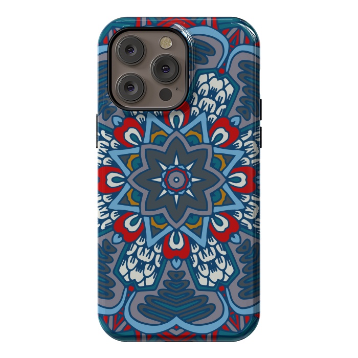 iPhone 14 Pro max StrongFit blue red star flower mandala by haroulita