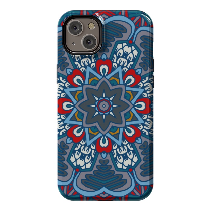 iPhone 14 Plus StrongFit blue red star flower mandala by haroulita