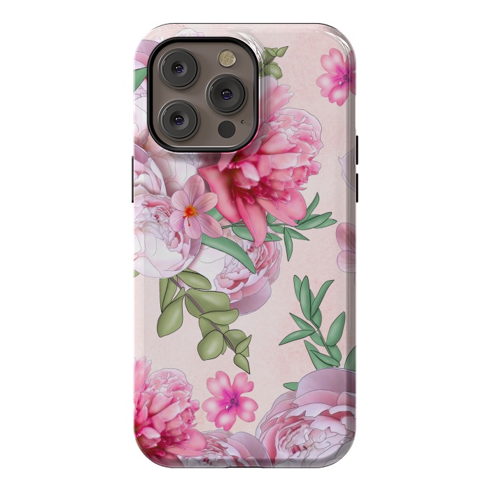 iPhone 14 Pro max StrongFit purple pink peony flowers by haroulita