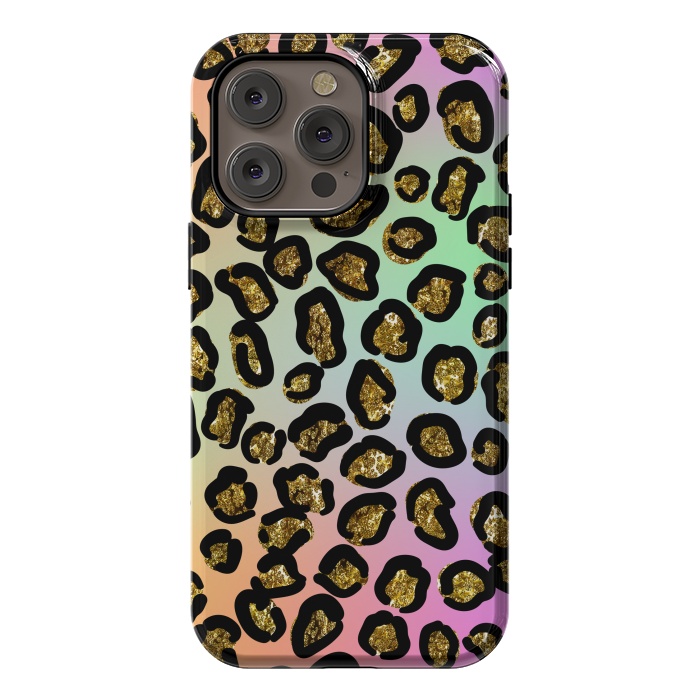 iPhone 14 Pro max StrongFit rainbow glitter animal print pattern by haroulita