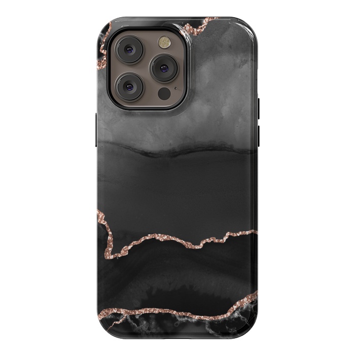 iPhone 14 Pro max StrongFit black rosegold agate by haroulita