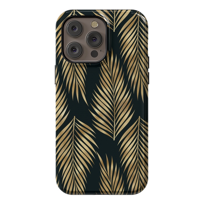 iPhone 14 Pro max StrongFit black gold fern leaves  by haroulita