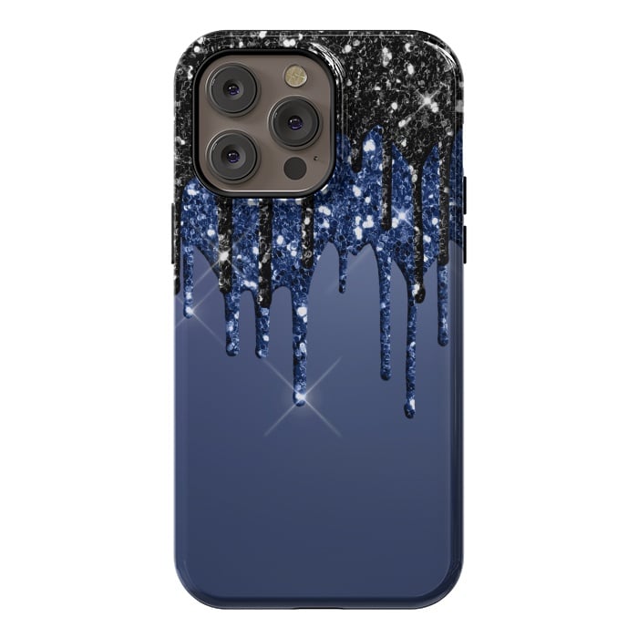 iPhone 14 Pro max StrongFit blue black glitter drops by haroulita