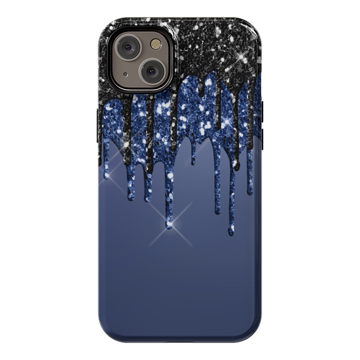 iPhone 14 Plus StrongFit blue black glitter drops by haroulita