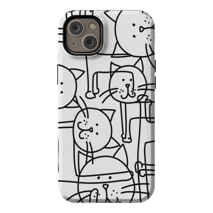 iPhone 14 Plus StrongFit black white doodle cats by haroulita