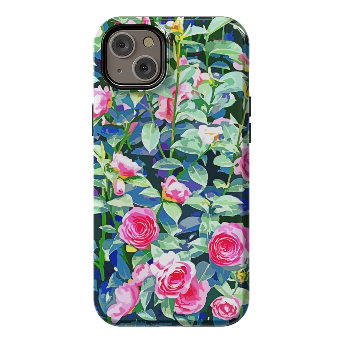 iPhone 14 Plus StrongFit Winter Rose | Botanical Floral Garden | Boho Vintage Plants Meadow Roses Painting by Uma Prabhakar Gokhale