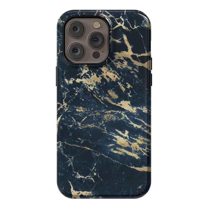 iPhone 14 Pro max StrongFit dark blue gold marble by haroulita