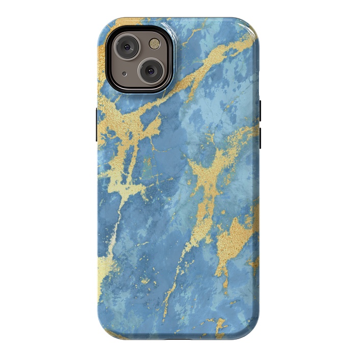 iPhone 14 Plus StrongFit sky blue gold marble by haroulita