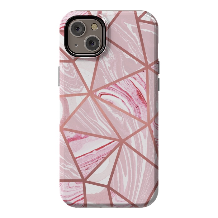 iPhone 14 Plus StrongFit Candy pink marble and rose gold triangles by Oana 