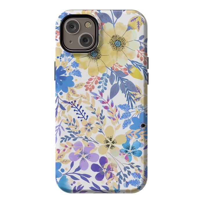 iPhone 14 Plus StrongFit Yellow blue watercolor wildflowers by Oana 