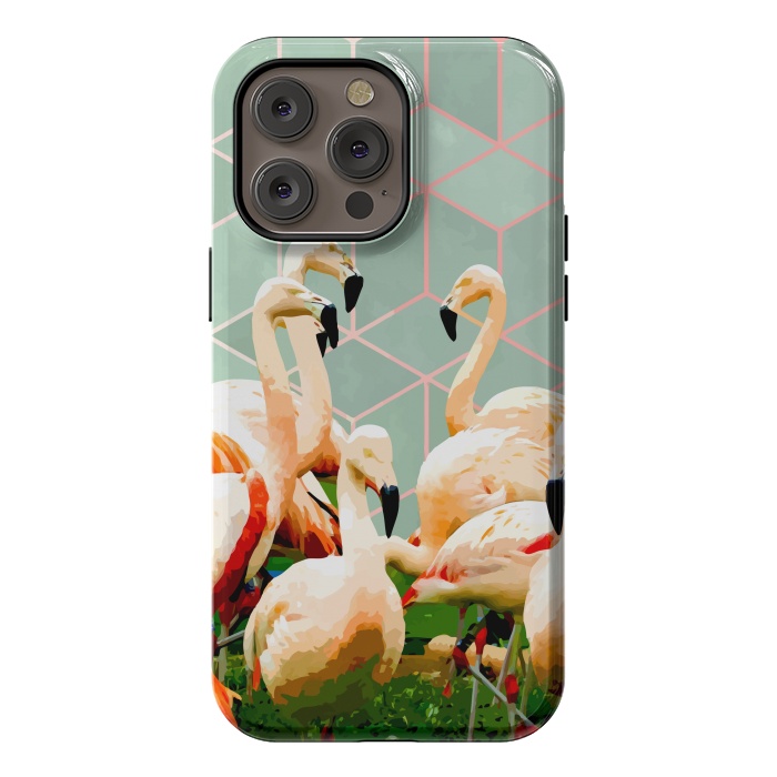 iPhone 14 Pro max StrongFit Flamingle Abstract Digital, Flamingo Wildlife Painting, Birds Geometric Collage by Uma Prabhakar Gokhale
