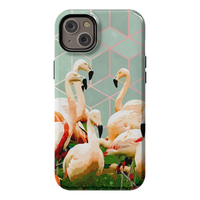 iPhone 14 Plus StrongFit Flamingle Abstract Digital, Flamingo Wildlife Painting, Birds Geometric Collage by Uma Prabhakar Gokhale
