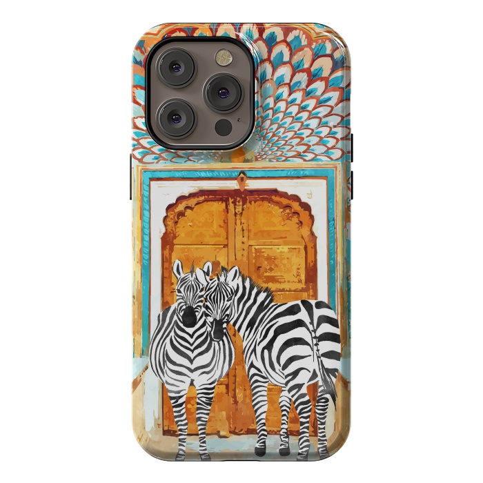iPhone 14 Pro max StrongFit Take Your Stripes Wherever You Go Painting, Zebra Wildlife Architecture, Indian Palace Door Painting by Uma Prabhakar Gokhale