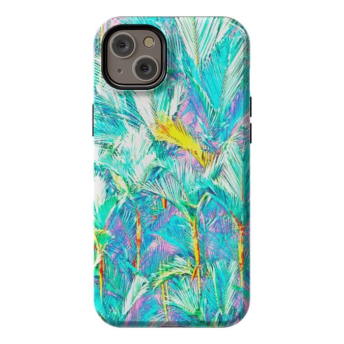 iPhone 14 Plus StrongFit Palm Garden, Tropical Nature Jungle Botanical Painting, Bohemian Intricate Pastel Forest by Uma Prabhakar Gokhale