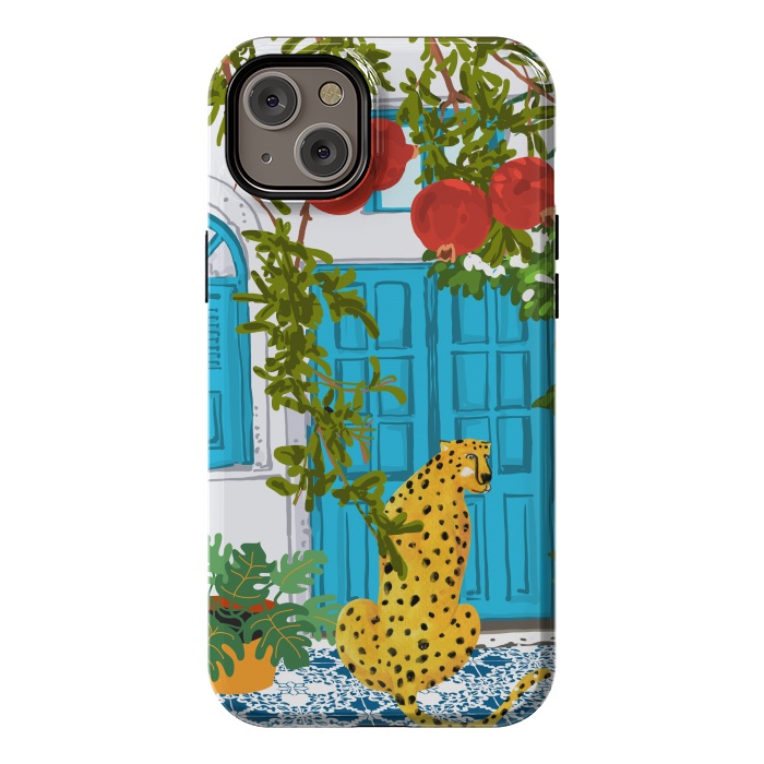 iPhone 14 Plus StrongFit Cheetah Home, Morocco Architecture Illustration, Greece Cats Tropical Urban Jungle Pomegranate by Uma Prabhakar Gokhale