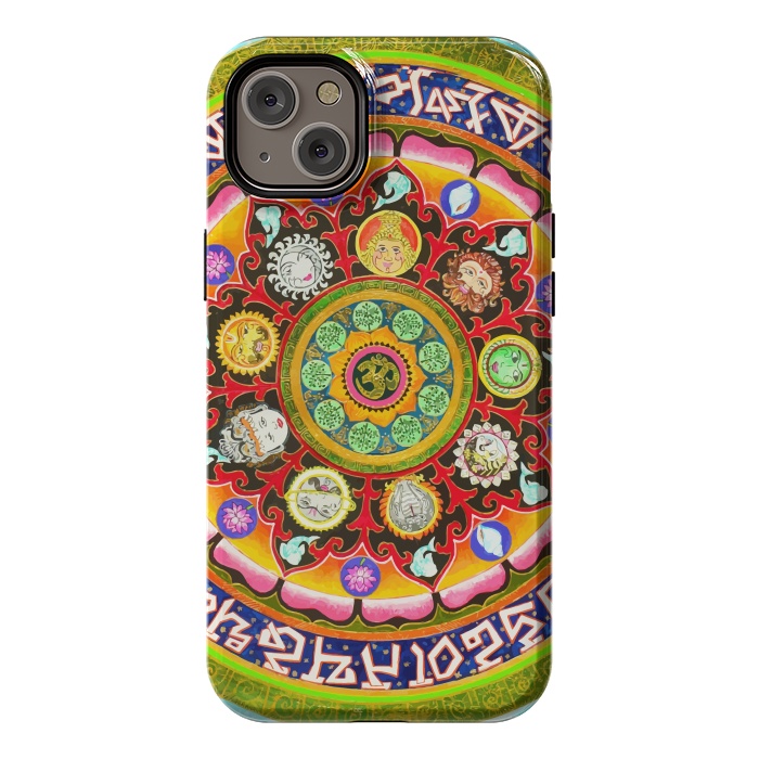 iPhone 14 Plus StrongFit Chakra Mandala, Ayurveda Yoga Aum, Eclectic Colorful Bohemian Sun Sign Moon Sign Zodiac Astrology by Uma Prabhakar Gokhale