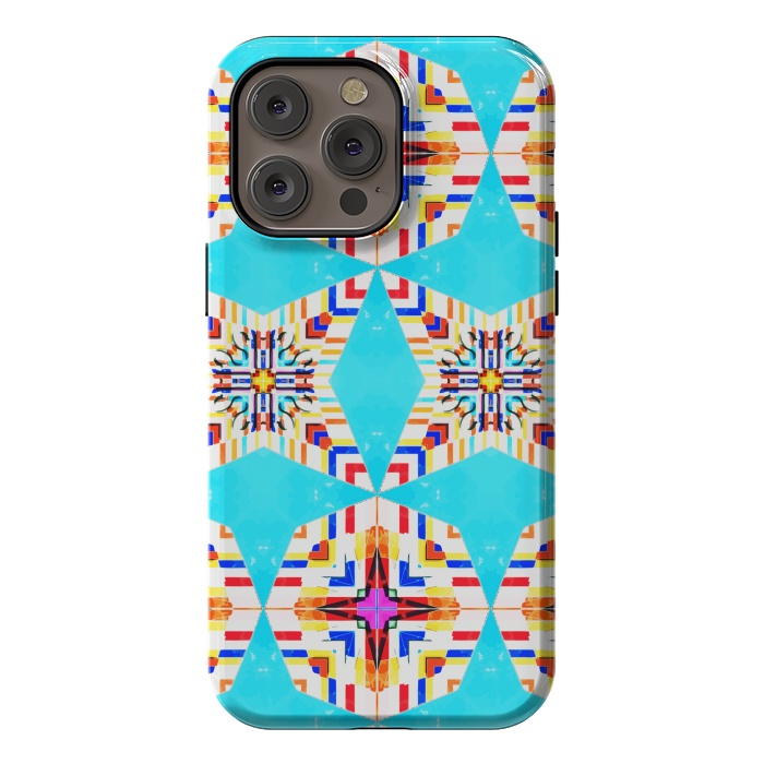 iPhone 14 Pro max StrongFit Exotic Tiles, Moroccan Teal Kaleidoscope Pattern, Turkish Bohemian Colorful Culture Eclectic Graphic by Uma Prabhakar Gokhale