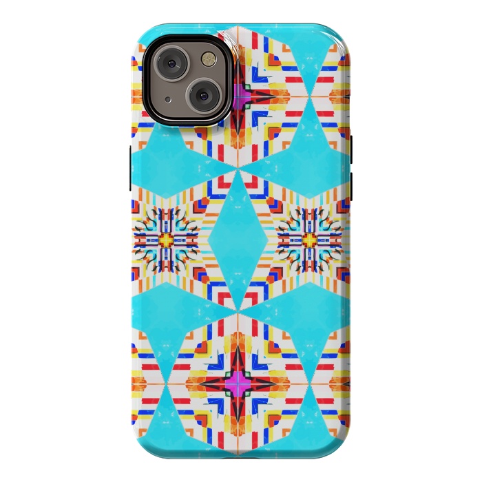 iPhone 14 Plus StrongFit Exotic Tiles, Moroccan Teal Kaleidoscope Pattern, Turkish Bohemian Colorful Culture Eclectic Graphic by Uma Prabhakar Gokhale