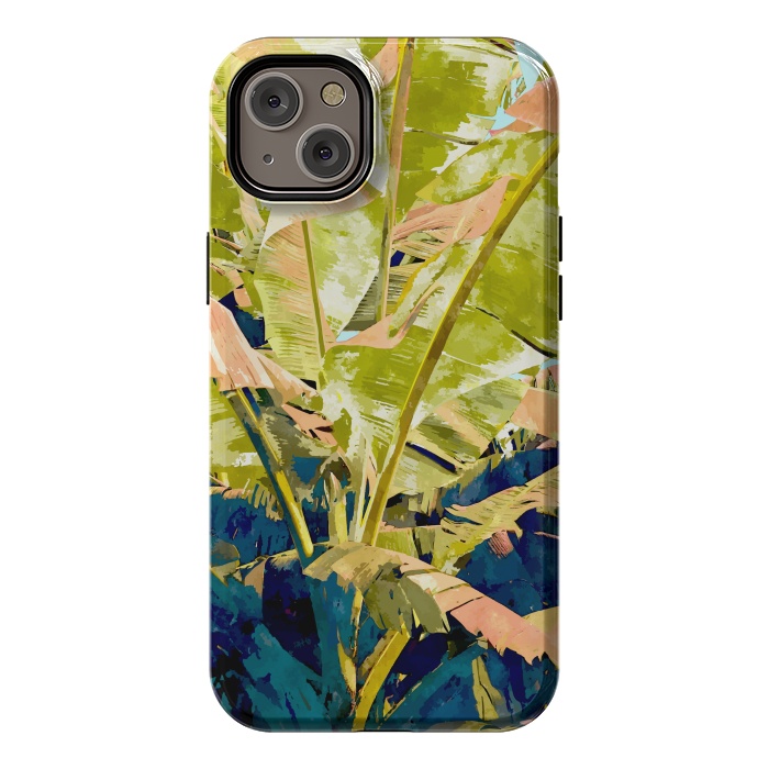 iPhone 14 Plus StrongFit Blush Banana Tree, Tropical Banana Leaves Painting, Watercolor Nature Jungle Botanical Illustration by Uma Prabhakar Gokhale