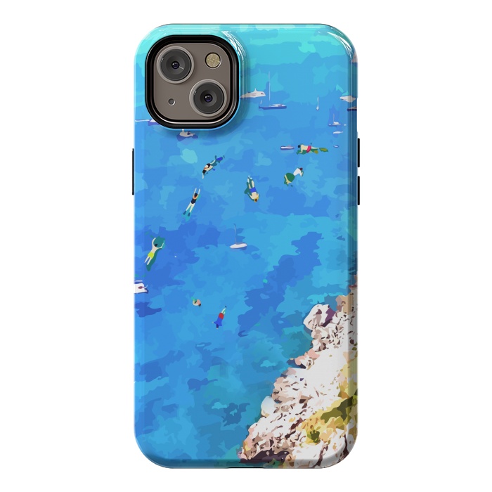 iPhone 14 Plus StrongFit Capri Island, Italy Tropical Travel, Nature Landscape Painting, Ocean Beach Summer Illustration by Uma Prabhakar Gokhale
