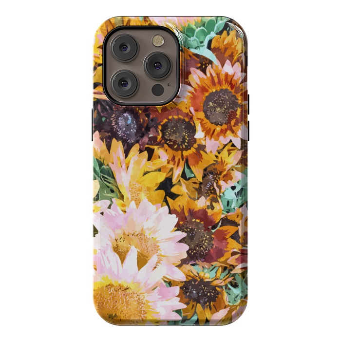 iPhone 14 Pro max StrongFit Summer Sunflowers, Modern Bohemian Urban Jungle Painting, Botanical Floral Blush Garden Nature by Uma Prabhakar Gokhale