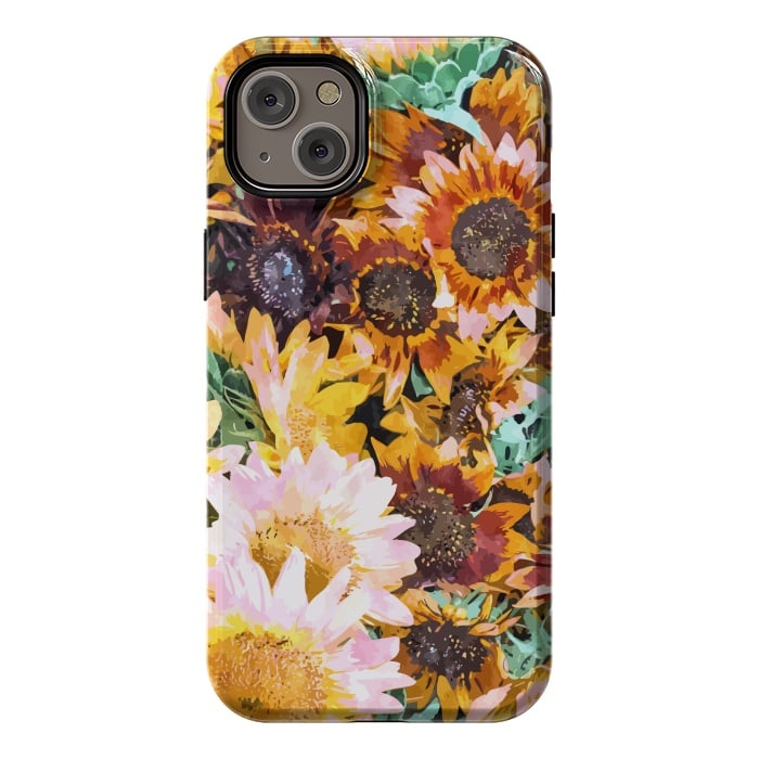 iPhone 14 Plus StrongFit Summer Sunflowers, Modern Bohemian Urban Jungle Painting, Botanical Floral Blush Garden Nature by Uma Prabhakar Gokhale